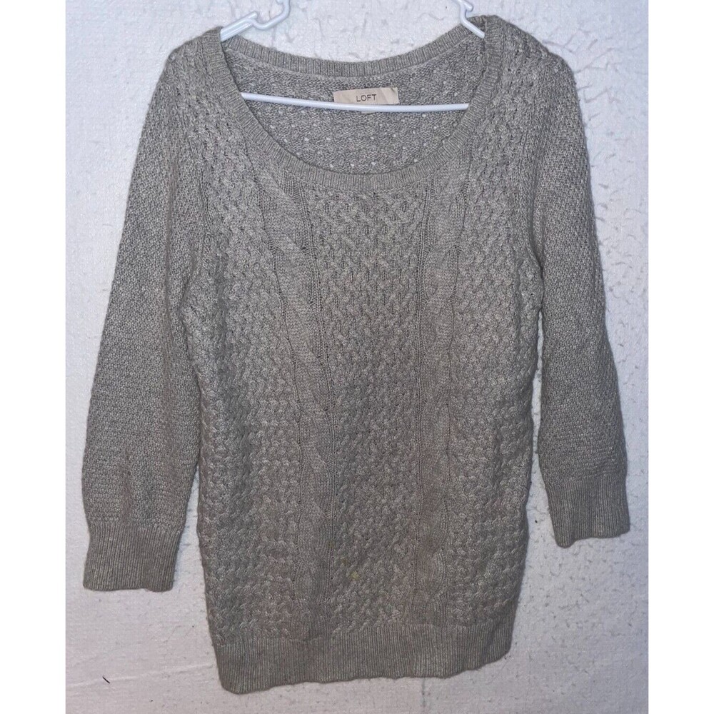 LOFT by Ann Taylor cable sweater Women's M Round neck wool blend Gray
